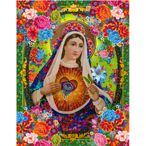 Petite carte velours Vierge aux lys