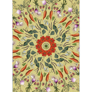 Carrot and nasturtium tea-towel