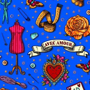 Velvet Sewing tatoo blue