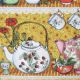 Vintage crockery tea-towel yellow