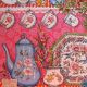 Vintage crockery tea-towel pink