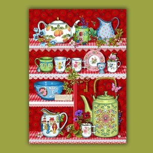 Vintage crockery tea-towel red