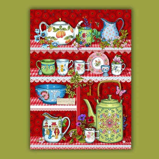 Vintage crockery tea-towel red