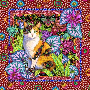 Grande étiquette velours Chatte tricolore