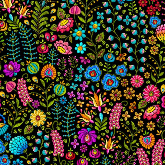 Velours Jardin Brodé noir