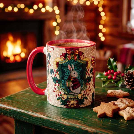 Mug lapin de Noël beige