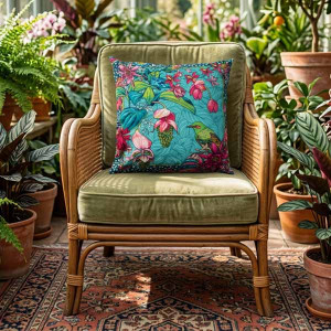 Coussin Volière bleu 45 x 45 cm