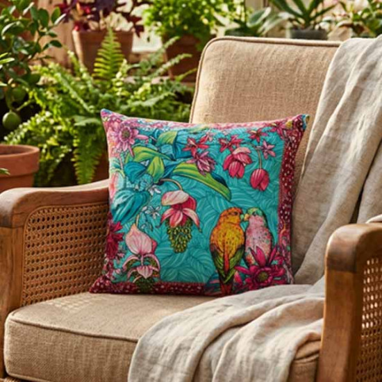 Red "Volière" Cushion, 45 x 45 cm