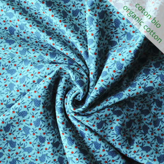 Jersey de coton bio Lapins bleu
