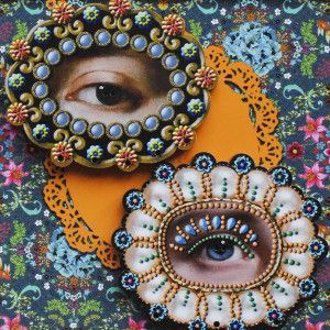 Wooden buttons "Blue beaded eye "