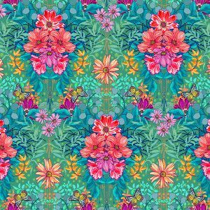 Velours Bouquet Cosmos Vert - rouleau 5m