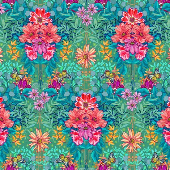 Velours Bouquet Cosmos Vert - rouleau 5m