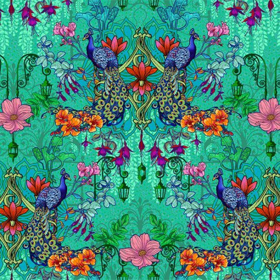Velvet Peacock Garden Green -5m roll