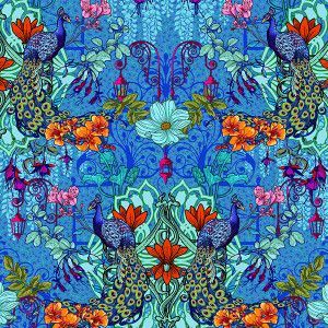 Velours Jardin des Paons Bleu