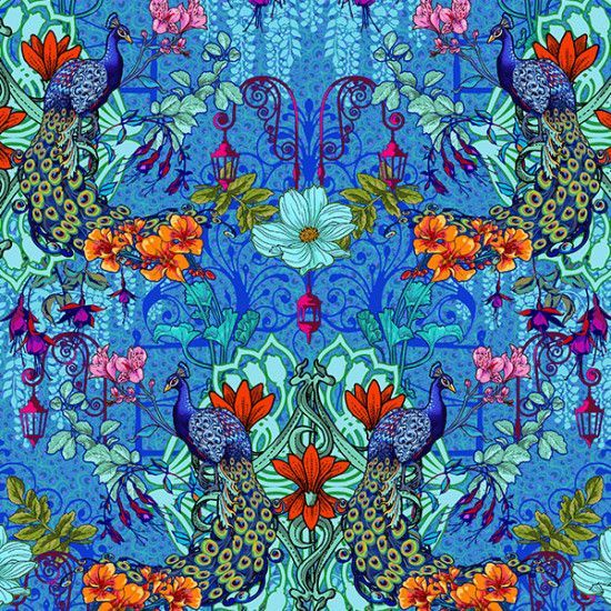 Velours souple Jardin des Paons bleu