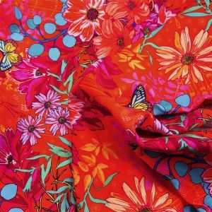Cotton Twill: Bouquet of cosmos pink