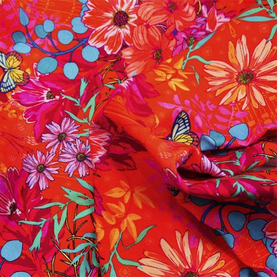 Cotton Twill: Bouquet of cosmos pink