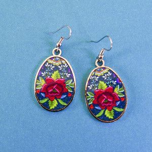 Embroidered roses earrings