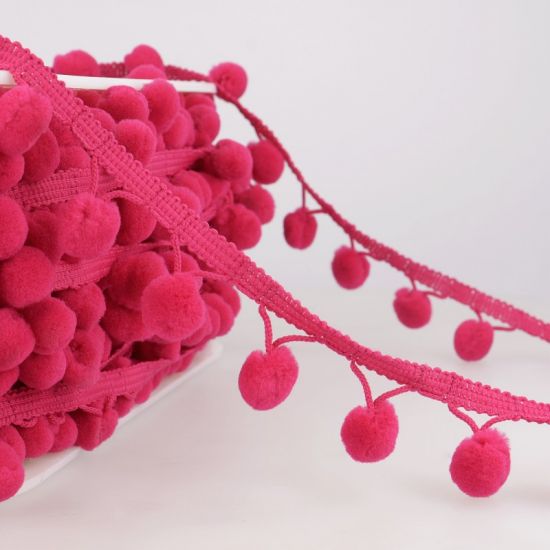 Galon à Pompons Fuchsia MYMERCERIE - Bobine De 25 Mètres, Pompons De 10 Mm, Pour Décoration, Couture, Loisirs Créatifs